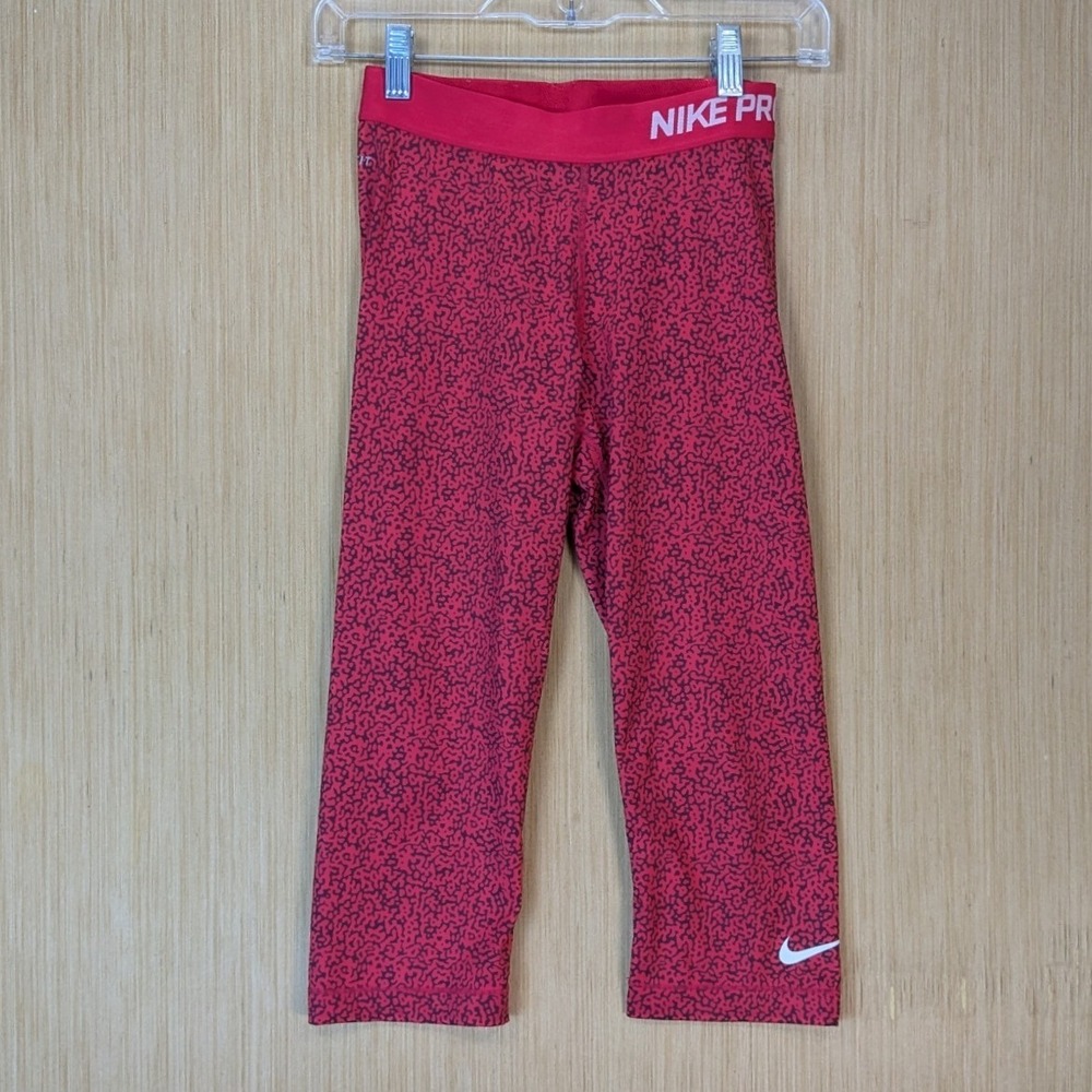 Nike Pro Dri-FIT Red Black Print Crop Leggings Capri Womens Small Running Gym